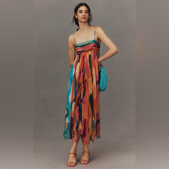 BHLDN Dresses & Skirts - BHLDN Lola Sleeveless Chiffon Midi Multicolor Dress Size XL
